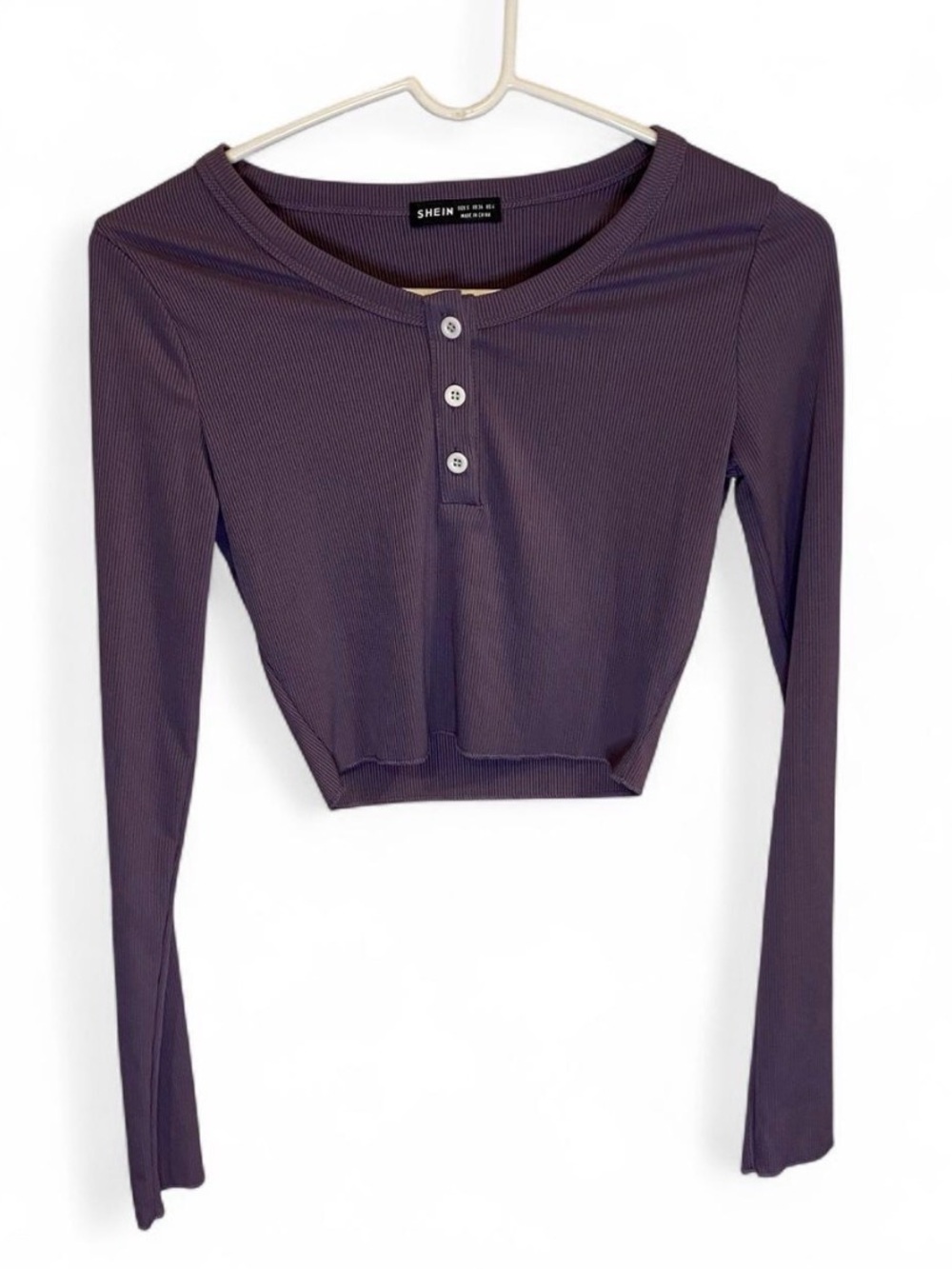 SHEIN purple long sleeve crop top with buttons